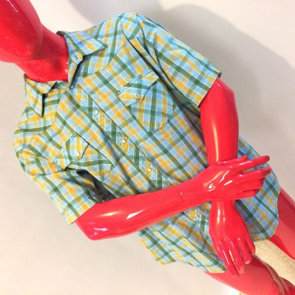 VTG Wrangler Shirt Pearl Snap Cowboy Rodeo Plaid - Picture 3 of 4